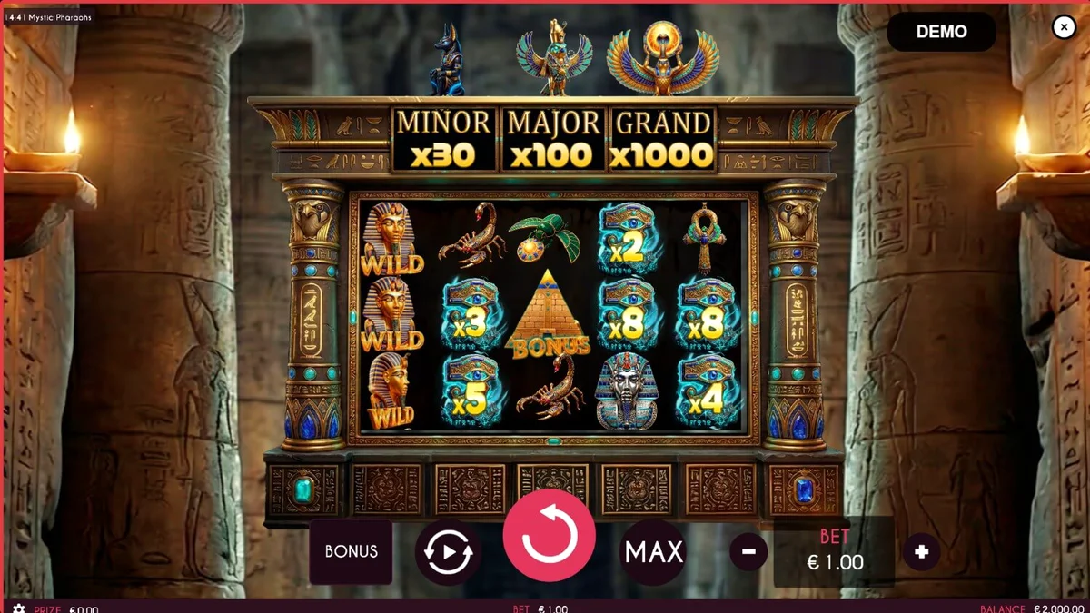 Mystic Pharaoh slot reels na may temang Ancient Egypt
