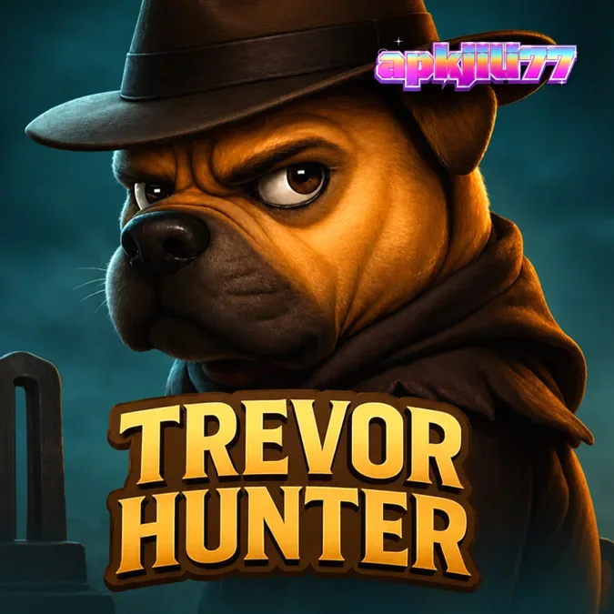 Tampilan antarmuka permainan slot Trevor Hunter dengan tema petualangan bulldog